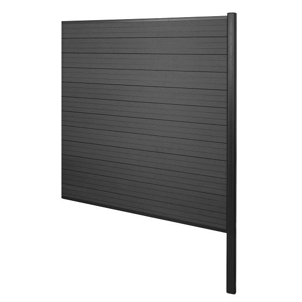 Brise-vue Mendler WPC Sarthe, clôture pare-vent, poteau aluminium à bétonner, élément d'extension, 185cm anthracite, 76245+3x76233+76236+76260