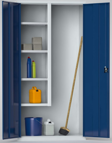 Armoire à balais et nettoyage KLW - 2000 x 1000 x 490 mm H x L x P, avec portes battantes verrouillables, 7FN-NH2000TD-B204BRB