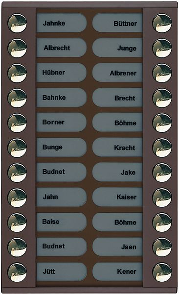 Extension de bouton de sonnette TCS pour platine de rue audio série PES/AVE 22 boutons de sonnette (alignés à droite/à gauche), AP bronze, PET22-EB/04