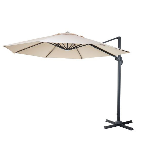 Mendler gastronomy parapluie feu tricolore HWC-A96, parapluie, rond Ø 4m polyester aluminium/acier 27kg, crème sans support, rotatif, 138559+122472