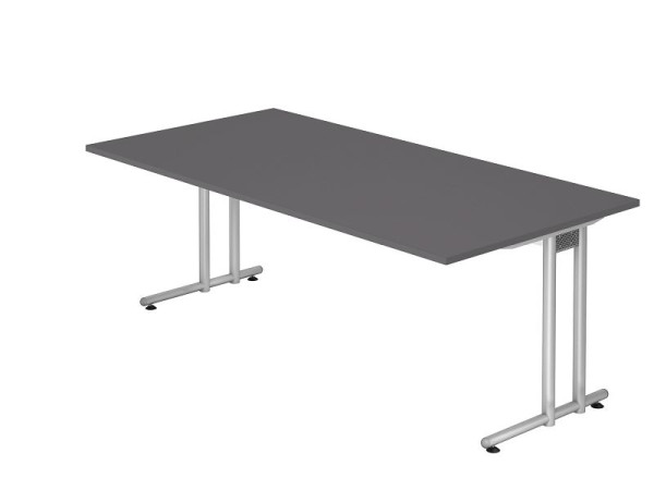 Bureau Hammerbacher pied C 200x100cm graphite/argent, hauteur de travail 72 cm, VNS2E/G/S