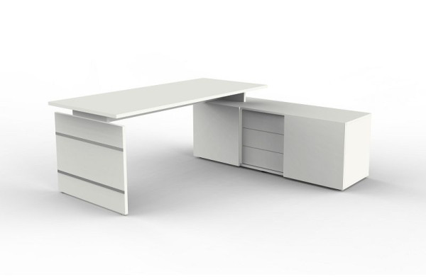 Poste de travail complet Kerkmann, Forme 4, L 1800 x P 800 x H 740 mm, blanc, 11446010