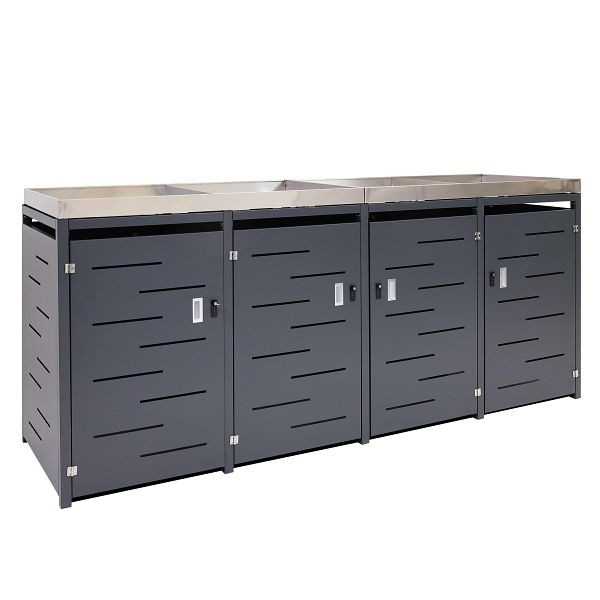 Mendler habillage poubelle 4 roues HWC-H40, bac bac à roulettes, bac à plantes combinaison inox-métal 92kg 110x250x75cm extensible, 73381+73382+73383