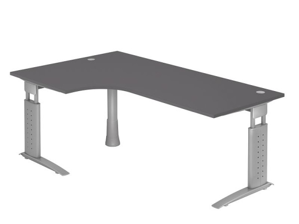 Table d'angle Hammerbacher pied C 200x120cm 90° graphite/argent, chemin de câbles horizontal, peut être monté à gauche ou à droite, VUS82/G/S