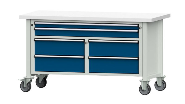 Établis ANKE établi à caissons, modèle 255 V, 1500 x 700 x 840 mm, RAL 7035/5010, KSP 40 mm, mobile, 304.164