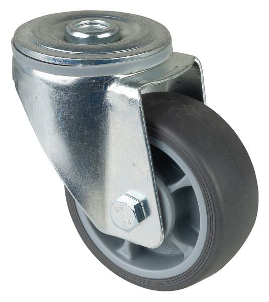 Rouleaux BS rouleau de transport rouleau pivotant, roue en caoutchouc thermoplastique gris, roulement à billes, trou arrière, diamètre : 80 mm, paquet : 4 pièces, L101.A85.082