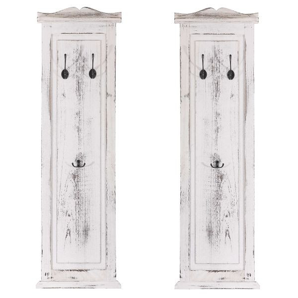 Mendler lot de 2 armoires T33, armoire murale panneau d'armoire, crochets muraux bois 109x28x4cm, blanc shabby, 30443