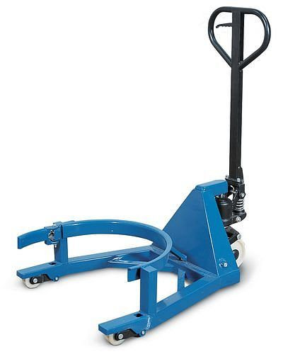 Chariot élévateur à fûts DENIOS, pince à fûts, fûts en acier de 200 l, hauteur de levage 0-110 mm, 158-052