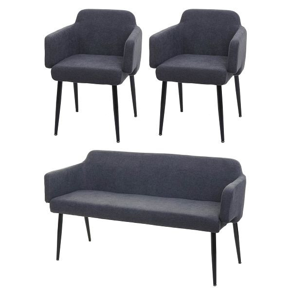 Ensemble de salle à manger Mendler HWC-L13, ensemble de 2 chaises + banc, groupe de salle à manger, ensemble de salle à manger, tissu/textile, anthracite, 98084+2x98073