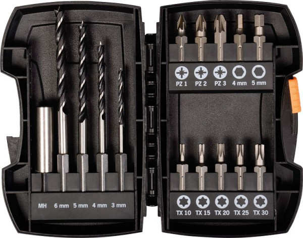 Coffret de forets Projahn 15 pièces Foret à bois avec tige E 6,3 diamètre 3, 4, 5, 6 mm Forets : PZ, TX, 19398