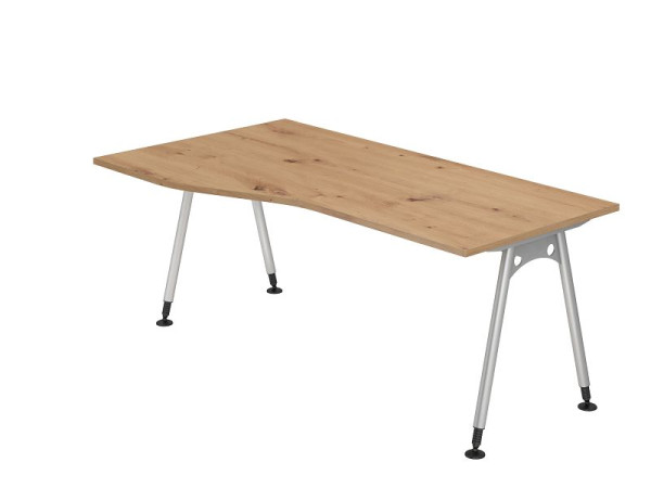 Bureau Hammerbacher AS18, 180 x 100/80 cm, plateau : chêne noueux, épaisseur 25 mm, structure en tube rond en forme de A argenté, hauteur de travail 68-76 cm, VAS18/R/S