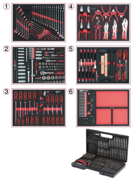 Jeu d'inserts système universel KS Tools pour 6 tiroirs avec 598 outils premium, 713.0598