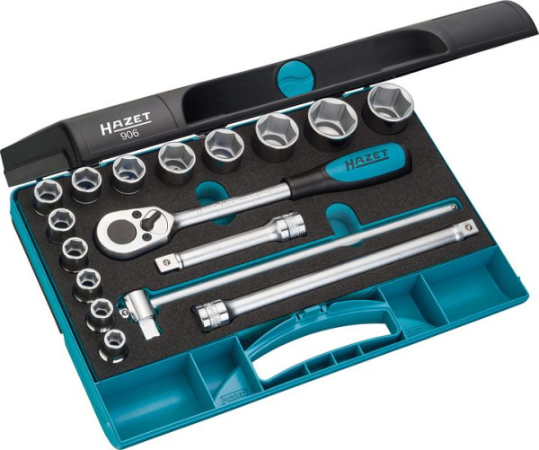 Jeu de clés à douilles Hazet, carré creux 12,5 mm (1/2 pouce), profil de traction à six pans creux, nombre d'outils : 17, 906