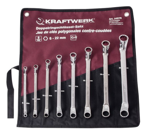 Jeu de clés polygonales doubles Kraftwerk, 8 pièces avec pochette enroulable, 3497R