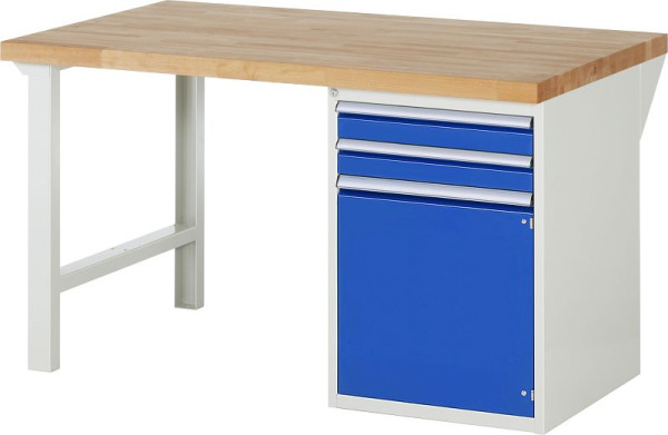 Etabli RAU série 7000 - modèle 7503-1, L1500 x P900 x H840 mm, base système L1500 x P850 x H800 mm, avec 2 tiroirs et 1 porte, 13-7503A1-159B4S.11