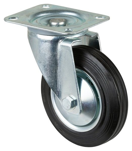 Rouleau de transport BS rollers, largeur de roue 40 mm, roue Ø 160 mm, capacité de charge 135 kg, caoutchouc noir, roulement à rouleaux, plaque, lot de 2, L400.B55.161