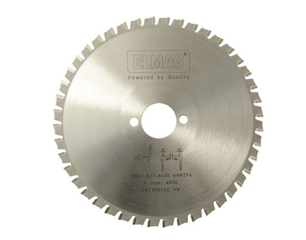 Lame de scie circulaire ELMAG HM Dry-Cutter inox, 180x1,8/1,4x30/20 44 dents pour scies à tubes, 78340