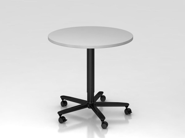 Table élévatrice colonne Hammerbacher 80cm ronde gris/noir, cadre noir, VST08/5/D