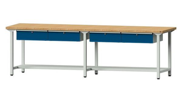Bancs de travail ANKE table de travail, modèle 195, 2800 x 800 x 840 mm, RAL 7035/5010, BMP 40 mm, 401.480