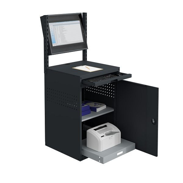 Meuble informatique SOFAME MODULINFO L695 x P 660 x H 1005 avec caisson moniteur inclinable et tablette extractible, gris anthracite RAL 7016, W040010029GAGC