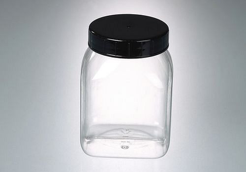 Pot carré à col large DENIOS en PETG, transparent, avec bouchon à vis 500 ml, UE : 24 pièces, 281-754