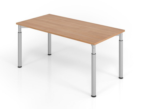 Bureau Hammerbacher YS16, 160 x 80 cm, plateau : noyer, épaisseur 25 mm, chant épais en ABS, forme rectangulaire, argent, VYS16/N/S