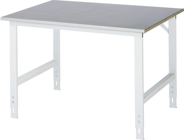 Table de travail RAU série Tom (6030) - réglable en hauteur, plan de travail avec revêtement en tôle d'acier, 1250x760-1080x1000 mm, 06-625S10-12.12