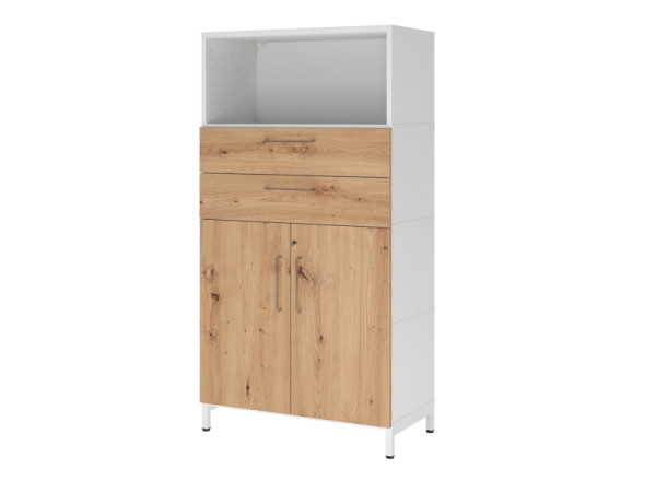Armoire combinée Hammerbacher, 4 OH, base, blanc/chêne astre, VFW48K2KU/W/R/BS