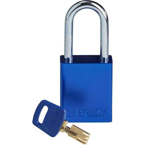 Cadenas Brady SafeKey, aluminium, anse transparente hauteur 38,10 mm, bleu, 312028