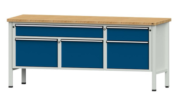 Établis ANKE Établi en caisson, modèle 280 V, 2000 x 700 x 890 mm, RAL 7035/5010, BMP 40 mm, 304.501
