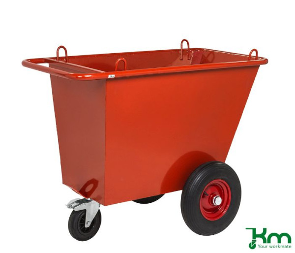 Chariot à déchets Kongamek 400 l avec roues pneumatiques non gonflables, rouge, KM400PF