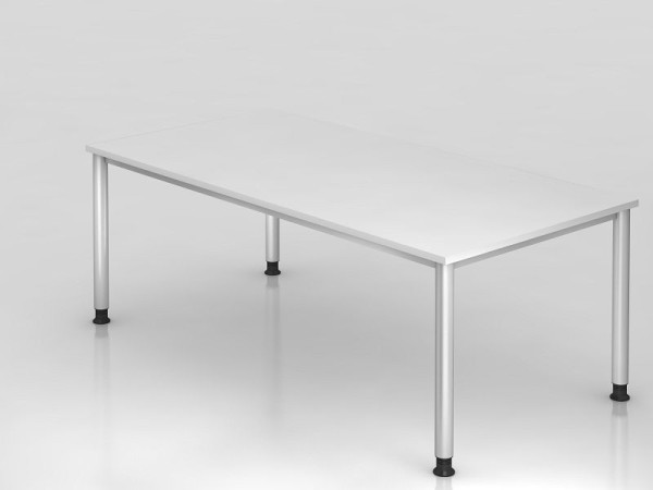 Bureau Hammerbacher 4 pieds rond 200x100cm blanc/argent, forme rectangulaire, VHS2E/W/S