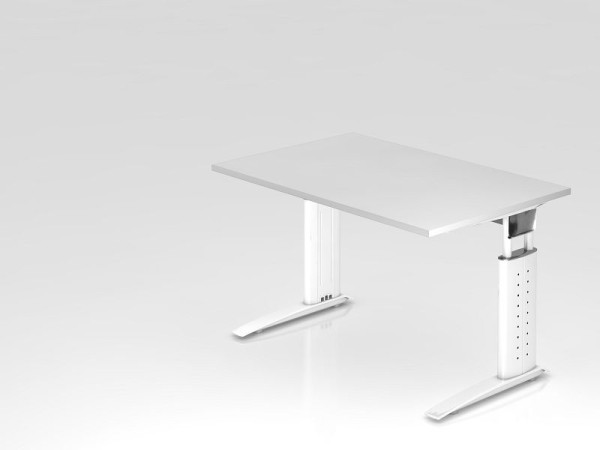 Bureau Hammerbacher pied C 120x80cm blanc/blanc, hauteur de travail 68-86 cm réglable, VUS12/W/W