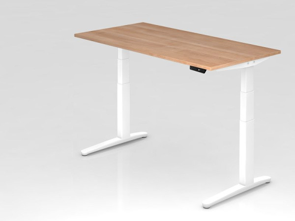 Bureau assis-debout électrique Hammerbacher 160x80cm noyer/blanc, forme rectangulaire, VXBHM16/N/WW