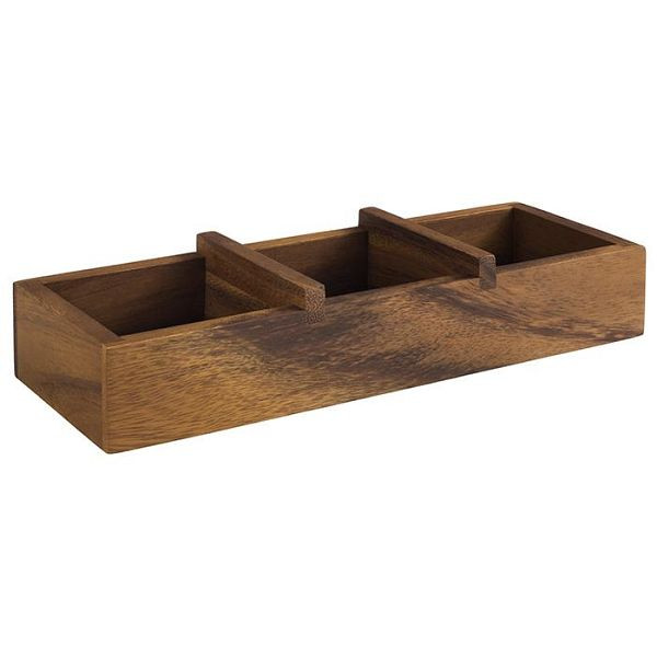 Boîte en bois APS -TABLE-, 23,5 x 8,5 cm, hauteur : 4,5 cm, bois d'acacia, divisée en 3 compartiments : intérieur : 6,5 x 6,5 cm, 11727
