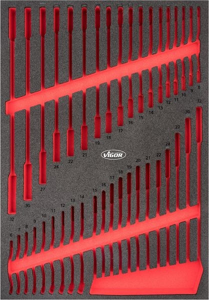 Inserts en mousse souple bi-composant VIGOR, dimensions insert / taille tiroir : L (563 x 393 x 35 mm), utilisation : V6807, V6807-L