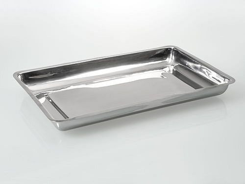 Plat de laboratoire DENIOS en acier inoxydable 1.4301, forme basse, 280 x 180 mm, paquet de 10, 309803