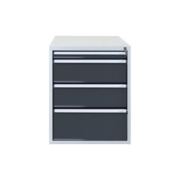 Boîte à tiroirs ADB avec quatre tiroirs, dimensions extérieures du corps HxLxP : 650x535x700 mm, couleur du corps : gris anthracite, 51524