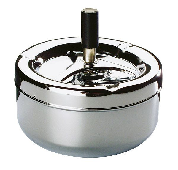 Cendrier rotatif APS -CLASSIC-, Ø 13 cm, hauteur : 10,5 cm, métal chromé, couvercle avec mécanisme rotatif, 00054