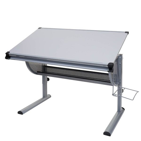 Bureau pour enfants/adolescents Mendler, bureau étudiant, table de bureau Oxford, réglable en hauteur, inclinable, gris, 86584