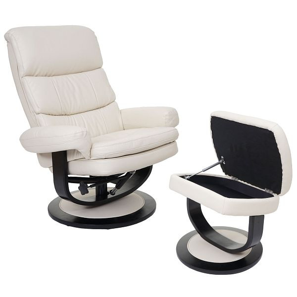 Fauteuil relax Mendler HWC-C16, Fauteuil TV Tabouret fauteuil TV avec compartiment de rangement, simili cuir, crème, 55628