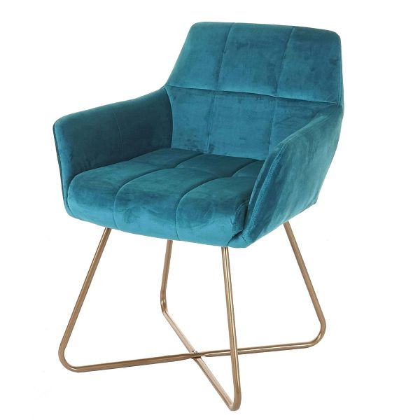 Chaise de salle à manger Mendler HWC-F37, chaise chaise de cuisine, pieds dorés velours design rétro, pétrole, 69529