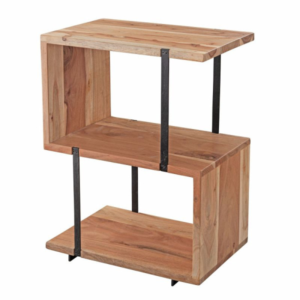 Wohnling table d'appoint en forme de S 45 x 60 x 30 cm en métal d'acacia, industriel, avec pieds en métal, bois, WL5.971