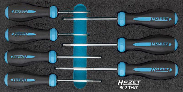 Jeu de tournevis Hazet HEXAnamic®, profil TORX® inviolable, T8 H - T30 H, nombre d'outils : 7, 802TH/7