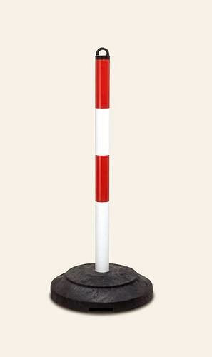 Support d'avertissement de chaîne lourde DENIOS, rouge/blanc, pied recyclé, H 1000 mm, 180-253