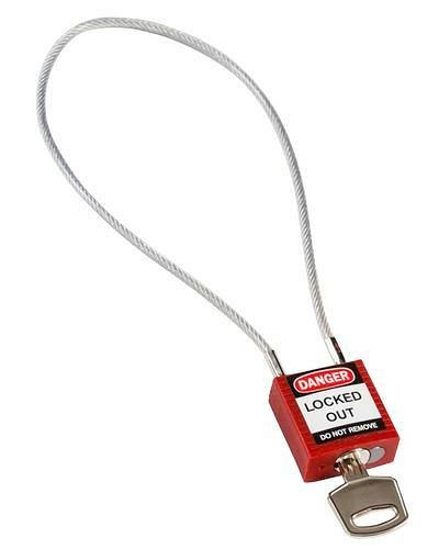 Serrure de sécurité compacte Brady, clé à division différente, avec support de câble 400 mm, rouge, 244339