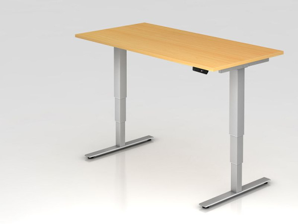 Bureau assis-debout Hammerbacher électrique 160x80cm hêtre, hauteur de travail 63,5 -128,5 cm, VXDSM16/6/S