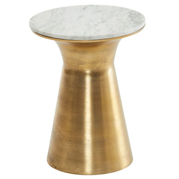 Wohnling table d'appoint en marbre véritable blanc 35 x 35 x 45 cm table d'appoint en métal doré, petite table de canapé ronde, table de salon canapé moderne, WL6.627