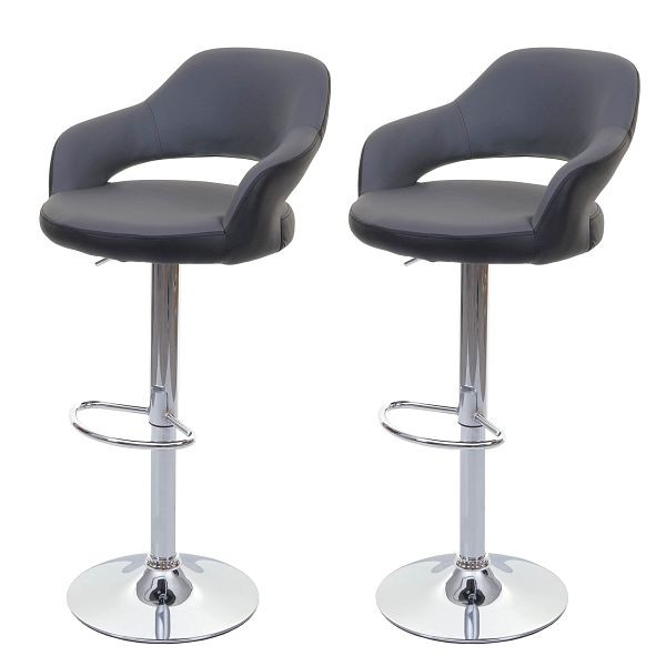 Mendler ensemble de 2 tabourets de bar HWC-F16, tabouret de bar tabouret de bar tabouret pivotant, avec dossier simili cuir, gris-noir, 69262