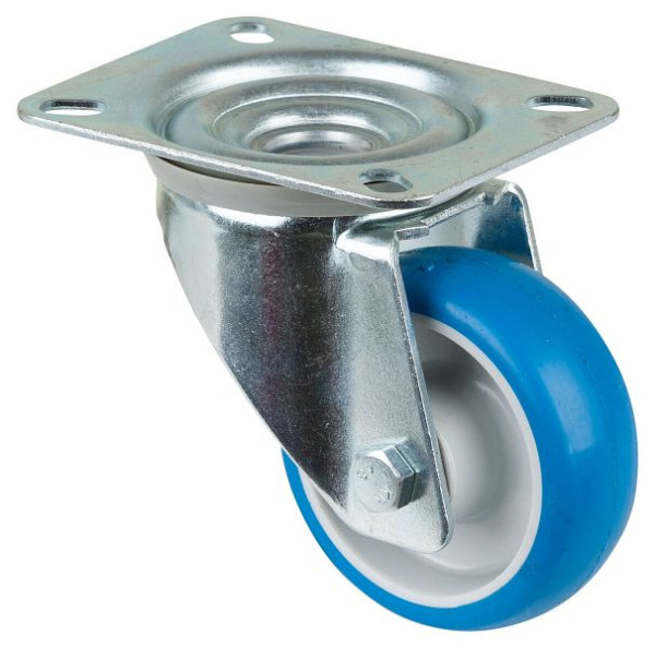 Rouleau de transport BS rollers, largeur de roue 28 mm, roue Ø 80 mm, capacité de charge 125 kg, polyuréthane bleu, roulement à rouleaux, plaque, lot de 2, L400.B36.080